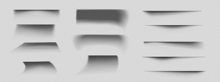 Shadow effect of paper like shapes on transparent background. Realistic 3d vector illustration set of straight linear forms with dimensional shade with soft blurred edges. Design overlay layout.のイラスト素材