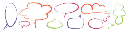 Crayon speech frames set isolated on white background. Vector cartoon illustration of color text clouds, hand drawn doodle borders for message, thought, idea or question, dialogue text boxes, line artのイラスト素材