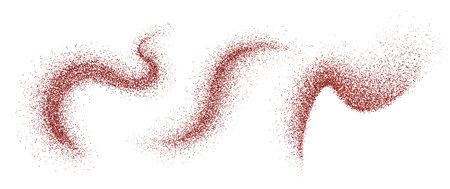 Red pepper powder sprinkled on white background. Vector realistic illustration of chili spice dust scattered in curvy lines, hot, sweet, smoked paprika, food seasoning, cooking ingredient flakesのイラスト素材