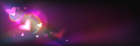 Glowing heart shapes on transparent background. Colorful floating love symbol with lens flare effect. Romantic decorative png element for Valentine card, wedding invitation or relationship design.のイラスト素材