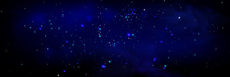 Smoke sparkle background with glowing blue nebula effect and scattered shimmering stars. Mystical cosmic atmosphere with luminous particles and vapor cloud. Dreamy night sky with magic fog and glitterのイラスト素材