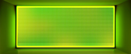 LED screen with green light pattern on illuminated digital display. Realistic bright neon halftone dot texture for concert stage backdrop, night club decoration or advertising billboard design.のイラスト素材