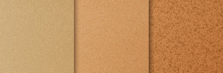 Cork texture background set, seamless pattern tiles. Natural wood surface material swatches in brown colors. Grainy, porous organic structure bulletin board. Eco friendly renewable resource.のイラスト素材