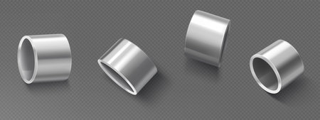 Aluminium foil roll tape, silvery metal material - curved cylindrical tubes flattened thin flexible strips coiled into spiral round shapes, packaging wrapper ribbon isolated on transparent background.のイラスト素材