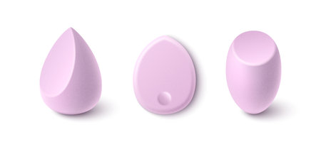 Smooth pink makeup sponges of different shapes - teardrop, egg and oval. Soft tools makeup application for blending of foundation concealer. Cosmetic applicators for professional beauty skincare.のイラスト素材