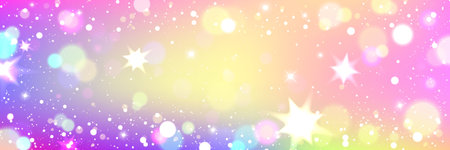 Pastel rainbow gradient background with white heart glitter, bokeh lights and sparkles. Dreamy magical shimmering fairy tale backdrop for fantasy designs, girly party invitations, unicorn themed decorのイラスト素材