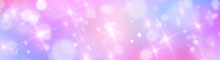 Dreamy unicorn background with sparkle effect - soft purple gradient bokeh lights, magical glowing particles, shimmering fantasy texture for princess party, birthday celebration or fairy tale design.のイラスト素材
