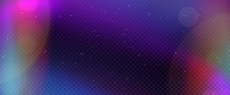 Vintage film light leak overlay with purple gradient flare - analog camera effect, retro bokeh texture and glowing color bleed for photography editing, video transitions or artistic nostalgic designs.のイラスト素材
