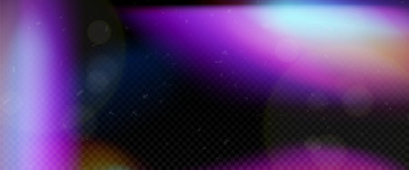 Vintage film light leak overlay with purple gradient flare - analog camera effect, retro bokeh texture and glowing color bleed for photography editing, video transitions or artistic nostalgic designs.のイラスト素材