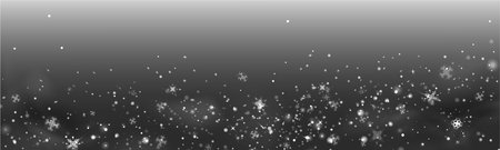 Snow shimmer png overlay with falling snowflakes and sparkle effects for winter design on grey background. White glitter particles with bokeh light for holiday decoration. Festive frost textureのイラスト素材