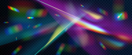 Abstract prism light flare on transparent black background. Vector realistic illustration of...