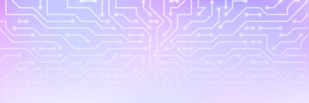 White circuit line pattern on purple gradient bg with abstract tech texture and ai board pathways....