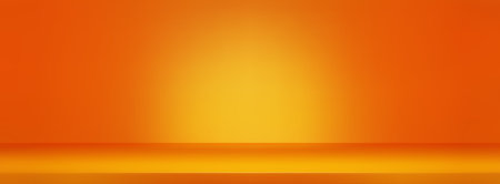 Orange gradient background for showroom studio design. Vector realistic illustration of vibrant yellow wallpaper with spot light beam on podium, plain product presentation backdrop in autumn colorのイラスト素材