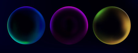 Abstract spheres set with color gradient isolated on black background. Vector realistic illustration...
