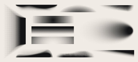 Abstract halftone shapes set isolated on background. Vector illustration of gradient dot frames with...