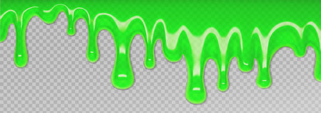 Vector green slime dripping frame with sticky jelly texture. Halloween goo border with realistic liquid splash and toxic snot drops on transparent background. Bright spooky design for monster bannersのイラスト素材