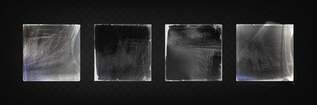 Vinyl plastic wraps with realistic wrinkles and creases on dark bg. Clear polyethylene film covers...