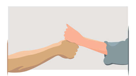 Gender equality. Outstretched hands male and female. Friendly handshake, greeting friends, teamwork, Two hands, helping hand of a friend, teamwork.のイラスト素材