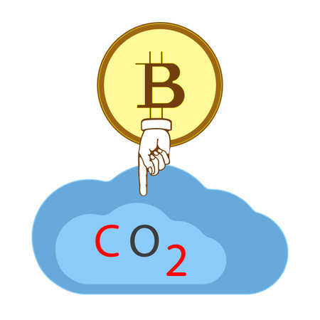 Flat vector illustration cloud, carbon dioxide, bitcoin. The concept of cryptocurrency and environmental damage. Bitcoin is harmful to nature.のイラスト素材