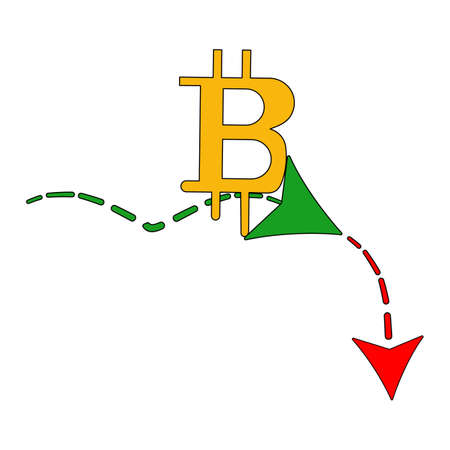 Bitcoin stock graph. Bitcoin growth and decline concept Income graph up or down with bitcoin vector design. .Green arrow of growth, red arrow of falling prices.のイラスト素材