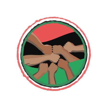 June Freedom Day. Vector logo Illustration. Many illustration hands in the colors of the Pan-African flag for Black History Month.のイラスト素材