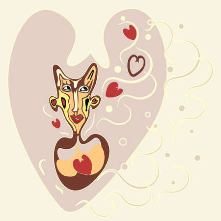 They love with their ears. Abstract face. Love with your ears. Abstract face with hearts and ears.のイラスト素材