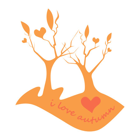 Vector autumn background with trees, heart and text I love autumn .Abstract design for wall art, canvas prints, posters, home decor, coversのイラスト素材