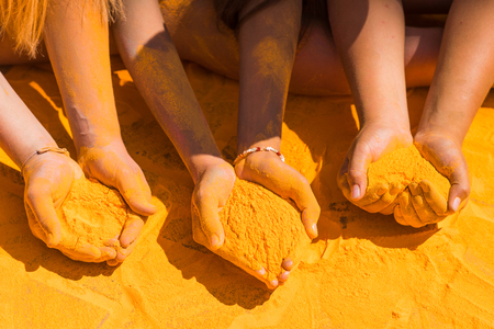 Hands scoping powderの写真素材