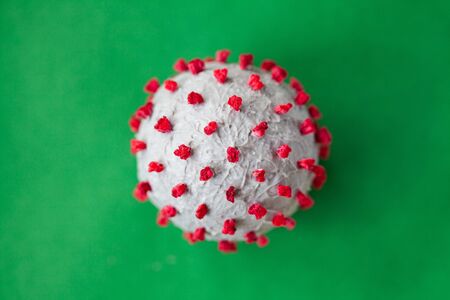 Creative photo of coronavirus sphere 3d model. Closeup macro shot of microscopic virus covid-19 molecule. Helthcare and medical concept. Selective focusの写真素材
