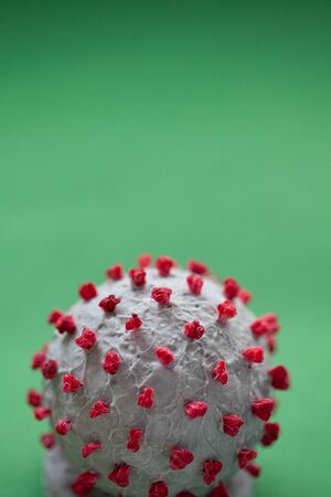 Creative photo of coronavirus sphere 3d model. Closeup macro shot of microscopic virus covid-19 molecule. Helthcare and medical concept. Selective focusの写真素材