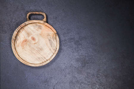Rustic wooden handmade plates for derving food. Top view flat lay.の写真素材