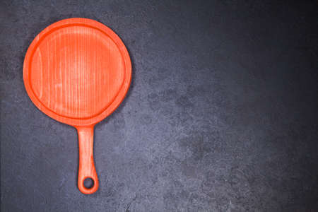 Rustic wooden handmade plates for derving food. Top view flat lay.の写真素材