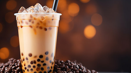 Asian sweet milk tea with tapioca bubbles, bubble-teaの素材