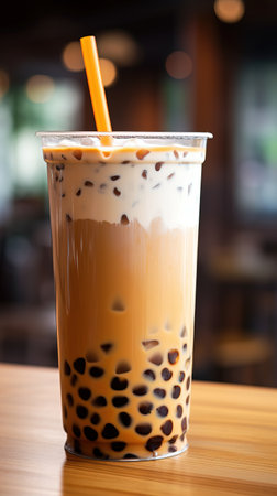 Asian sweet milk tea with tapioca bubbles, bubble-teaの素材
