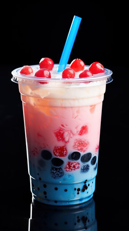 Asian sweet milk tea with tapioca bubbles, bubble-teaの素材