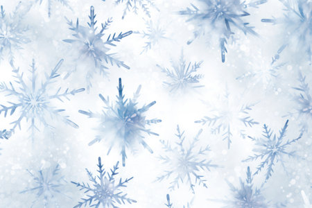Watercolor tiny snowflakes on white background pattern drawing.の素材