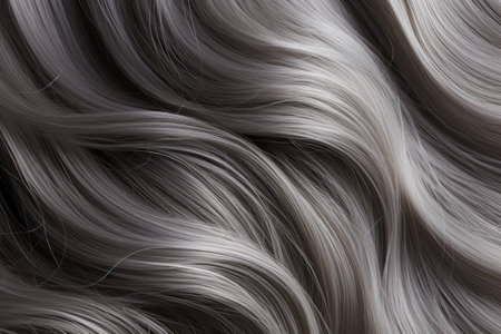 Gray wavy short hair texture, silver gray aged hair.の素材