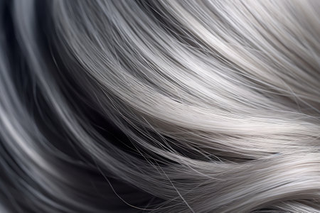 Gray wavy short hair texture, silver gray wavy long shiny hair texture.の素材