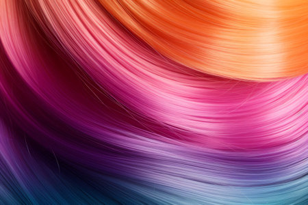 Rainbow colored wavy long shiny hair texture.の素材