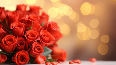 Valentine's day postcard a bouquet of red roses on a background bokeh.の素材