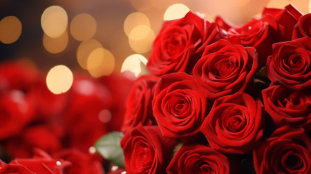 A bouquet of red roses on a background of lights bokehの素材