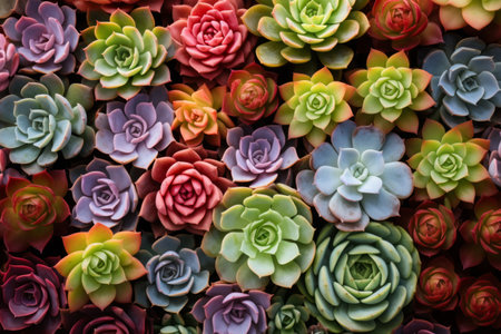 A close-up photo of a vibrant succulent garden.の素材