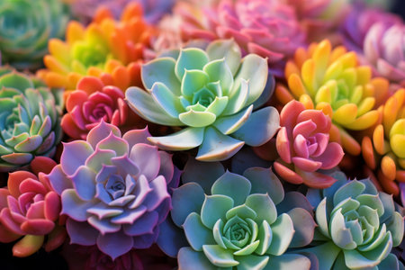 A close-up photo of a vibrant succulent garden.の素材