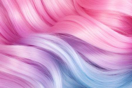 Unicorn style colored long wavy hair texture close up background.の素材