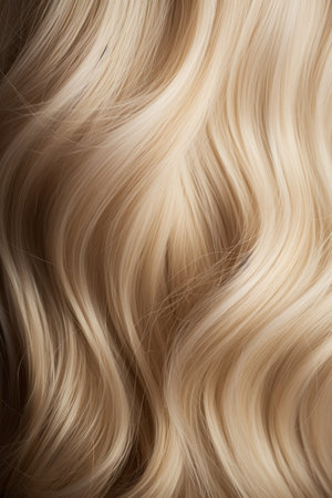 close up vertical of natural blonde wavy long shiny hair texture.の素材