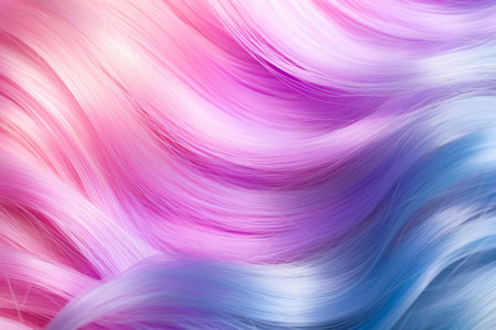 Unicorn style colored long wavy hair texture close up background.の素材