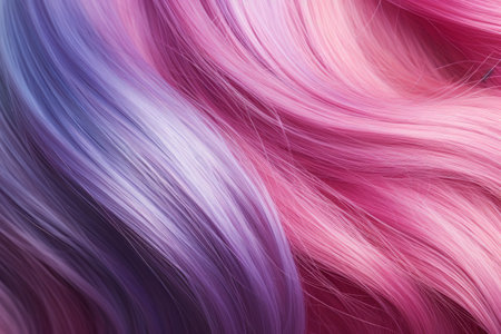 Unicorn style colored long wavy hair texture close up background.の素材