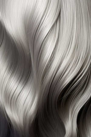 Gray wavy hair texture, silver gray wavy long shiny hair.の素材