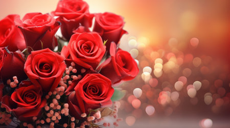 Valentine's day postcard a bouquet of red roses on a background bokeh.の素材
