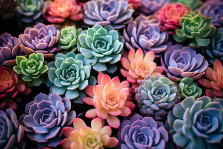 A close-up photo of a vibrant succulent garden.の素材